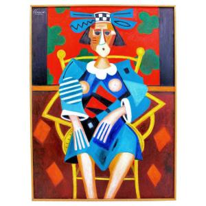 Roland Chanco (1914-2017) "maryline" Very Large Painting Oil On Canvas