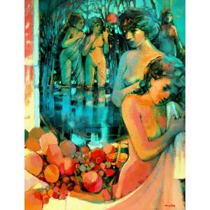 Michel Clos (1934-2015) Large Hst "the Nymphs"