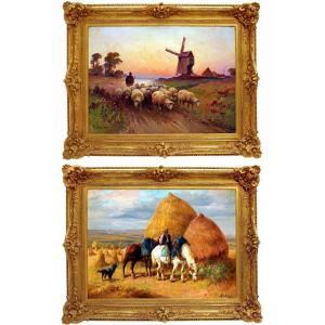 Pair Of Large Barbizon School Paintings Signed Martinez And Derians