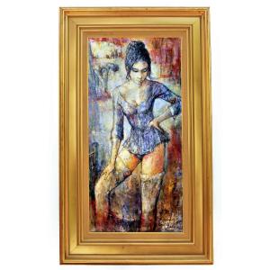 Jacques Lalande (1921-2003) "mauve Dancer" Large Oil On Canvas