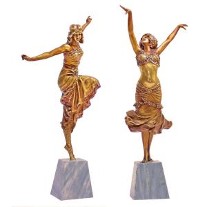Paul Philippe (1870-1930) Pair Of Art Deco Bronze Dancers