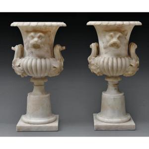 Pair Of Medici Vases In Illuminated Marble