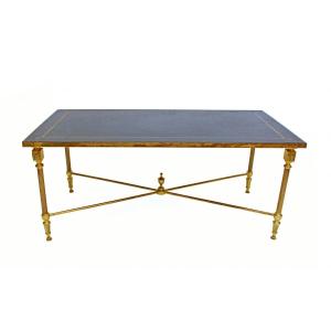 Maison Jansen Coffee Table In Bronze Covered In Leather