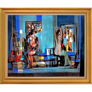 Marcel Mouly (1918-2008) "nudes At The Mirror" Large Oil On Canvas Dated 1956