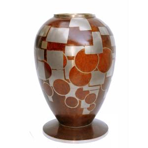 Importante Dinanderie Art Deco Vase Signed F.j Forshaw