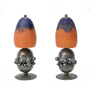Edgar Brandt & Daum Pair Of Art Deco Lamps
