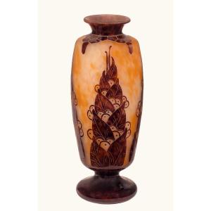 French Glass Large Art Deco Vase By Charles Schneider (1881-1953)