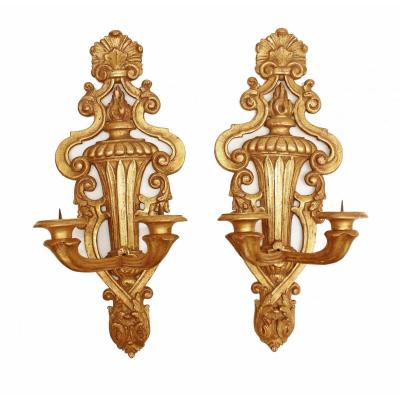 Pair Of Wall In Golden Wood End Nineteenth
