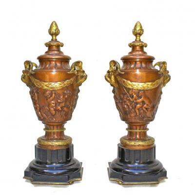 Pair Of Large Vases Napoleon III In Bronze (h: 52cm)