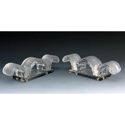 Lalique Pair Of Candlesticks '' Porquerolles ''