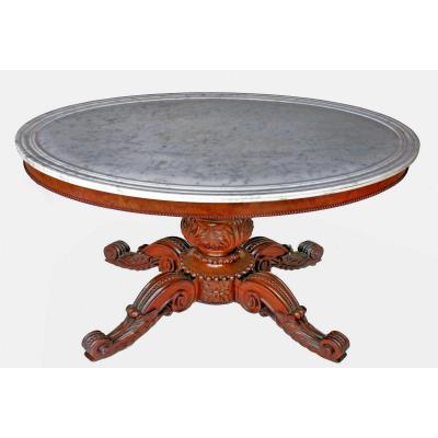 Important Napoleon III Mahogany Pedestal Table And Marble Top