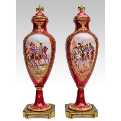 Pair Of Large Vases Nineteenth Porcelain Napoleon 1st