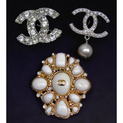 Chanel Suite Of Three Stamped Brooches