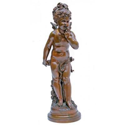 Paul Duboy (1830-1887) Large Bronze Sculpture Of Cupid H: 70 Cm
