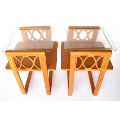 Pair Of Tables - Adnet - Compagnie Des Arts Français -