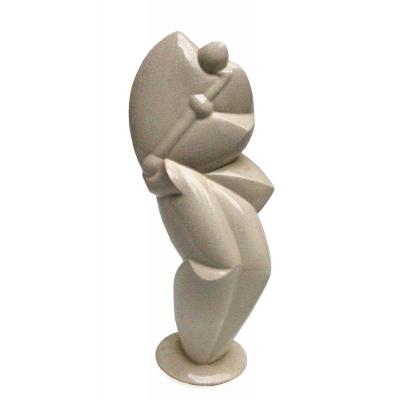Cubist Sculpture "saxophonist" In Cracked Ceramic Signed Nr