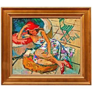 Pierre Cornu (1895-1996) Young Woman In A Red Hat