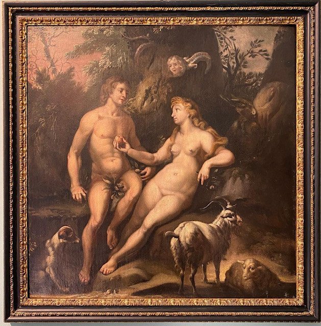 Peinture à l'Huile Sur Toile Représentant Adam Et Eve