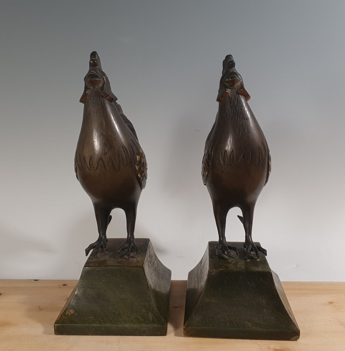coppia di sculture giapponesi di gallo-photo-2