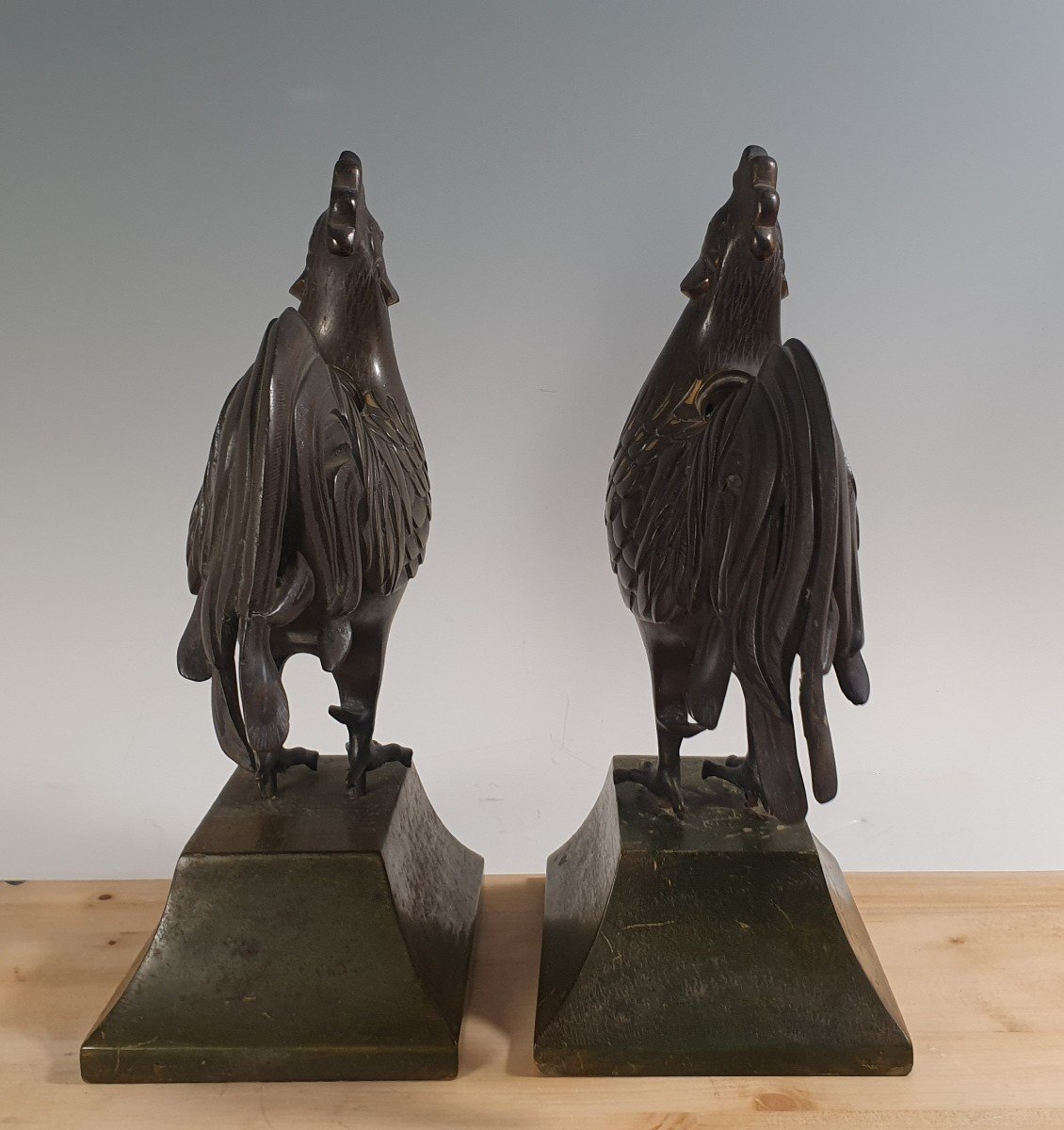 coppia di sculture giapponesi di gallo-photo-4