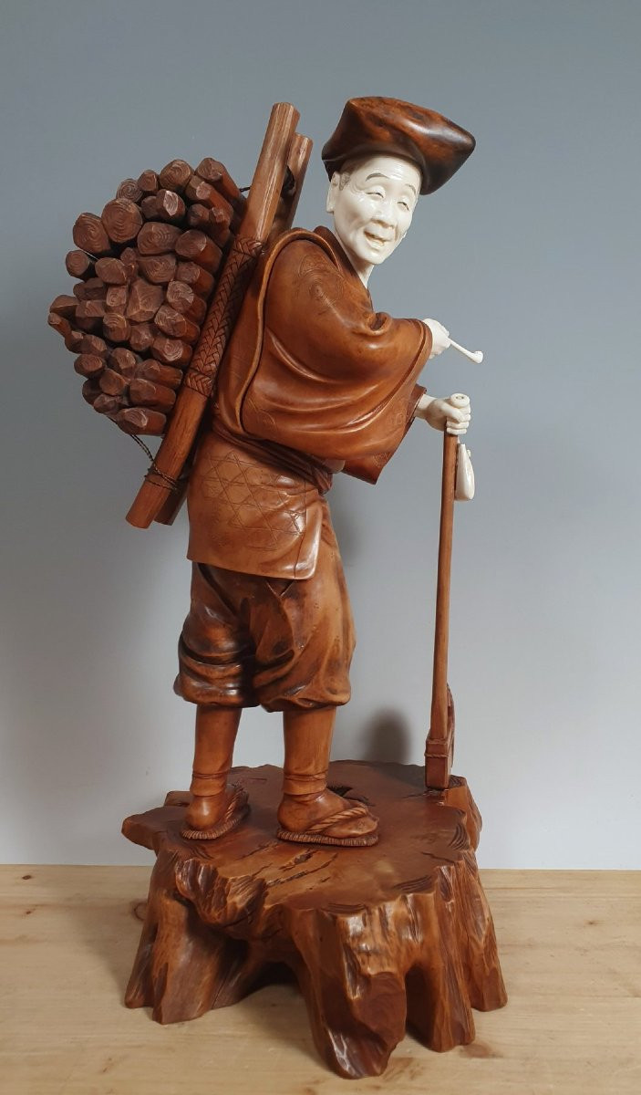 okimono in avorio e legno-photo-4