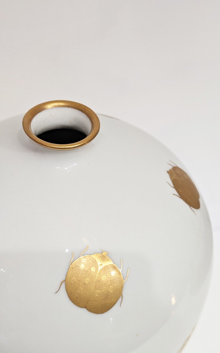Vaso in porcellana bianca, decoro in oro con coccinelle, Gio Ponti, Richard-Ginori, 1930-35 ca.-photo-2