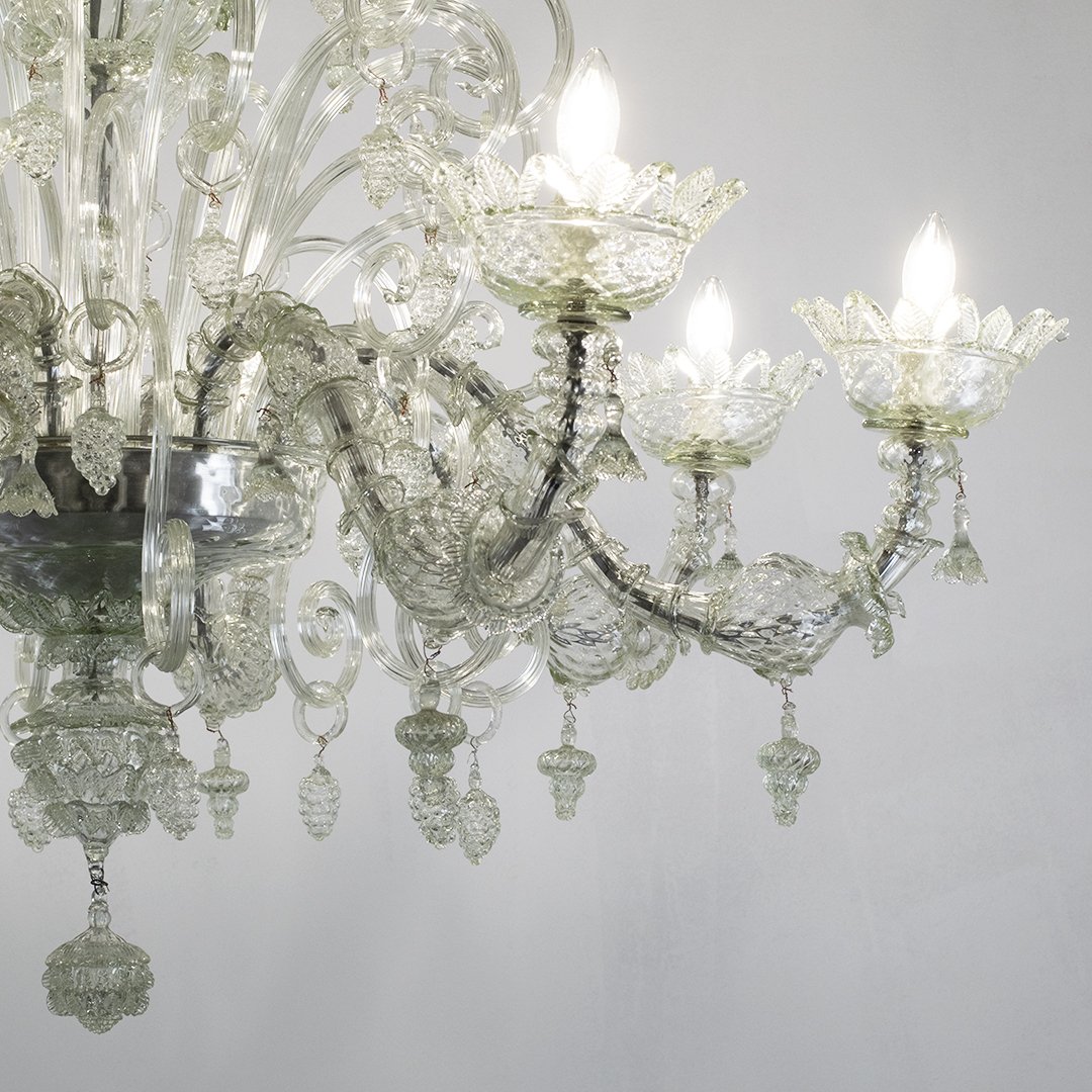 Lampadario in vetro di Murano 12 luci "Ca' Rezzonico", 1950 ca.-photo-3