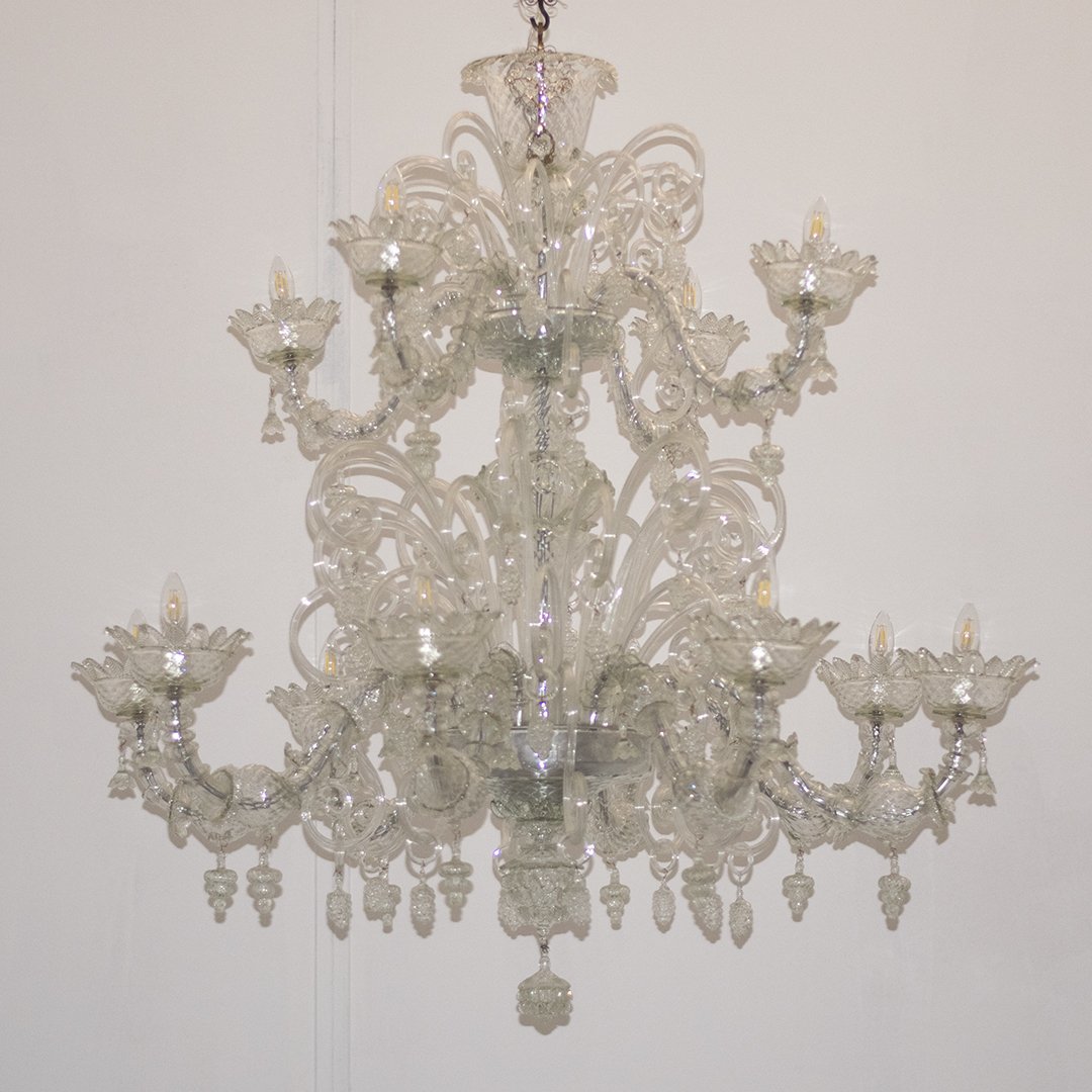 Lampadario in vetro di Murano 12 luci "Ca' Rezzonico", 1950 ca.-photo-1