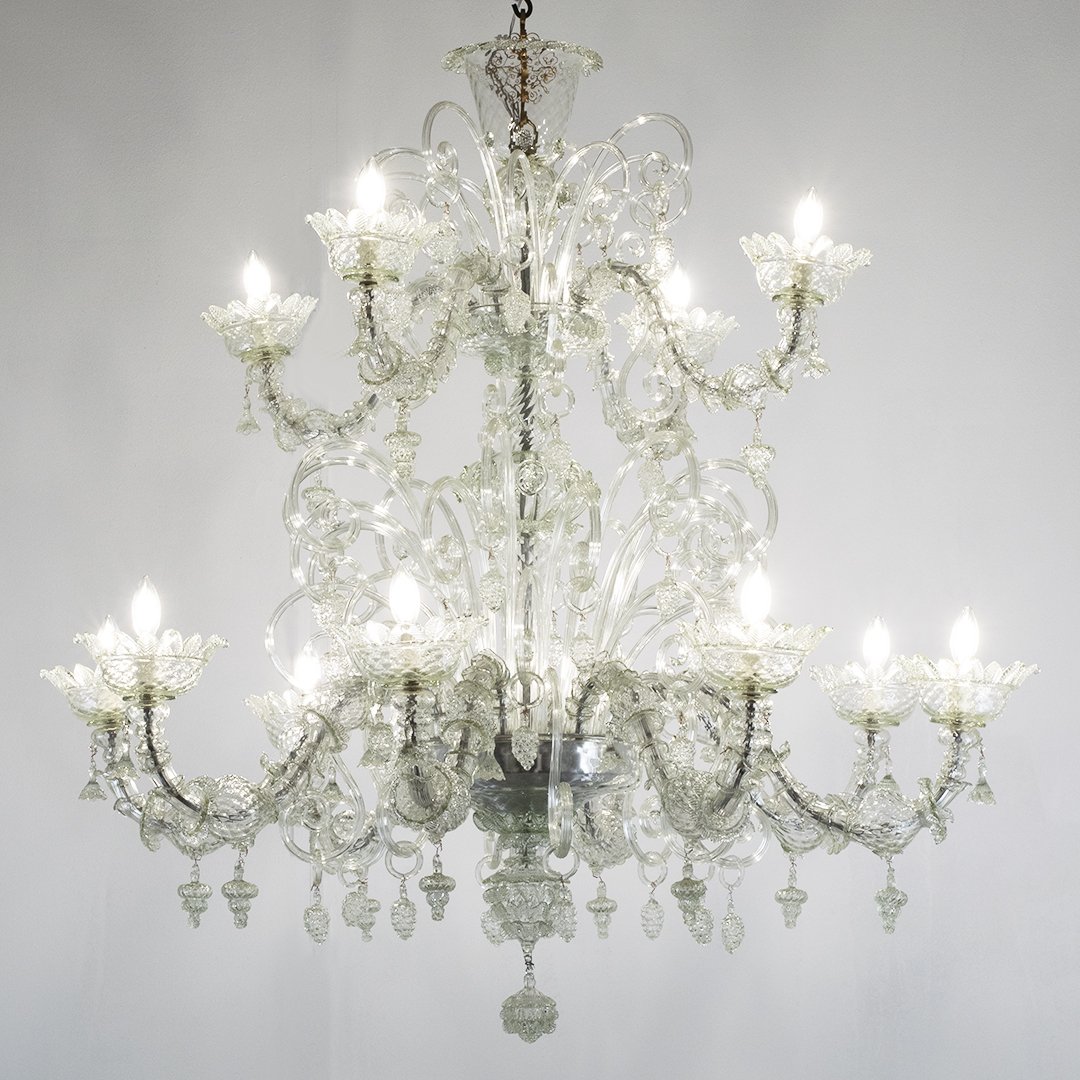 Lampadario in vetro di Murano 12 luci "Ca' Rezzonico", 1950 ca.