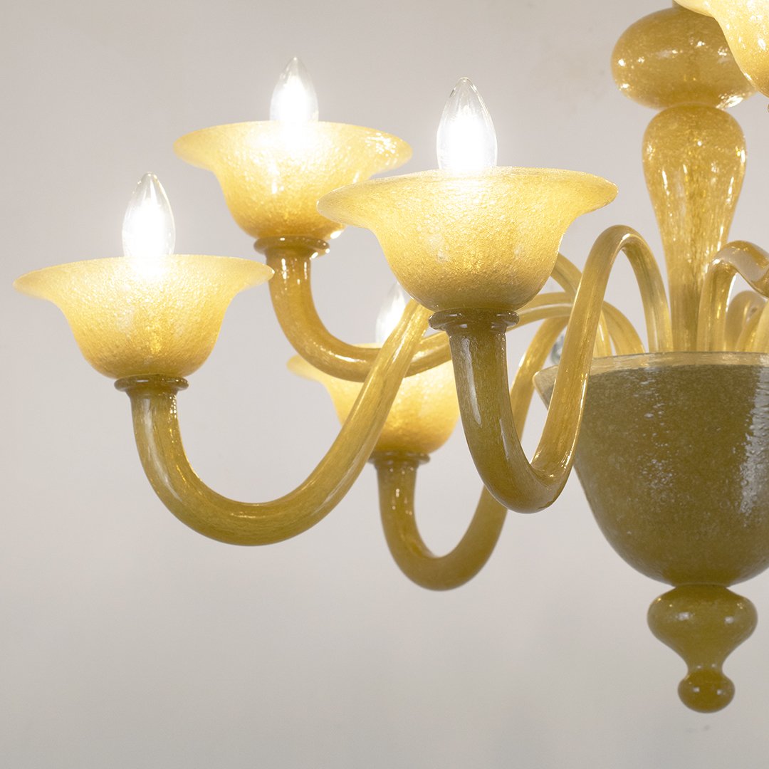 Lampadario in vetro di Murano a 9 luci in vetro ambra pulegoso, 1950 ca.-photo-3