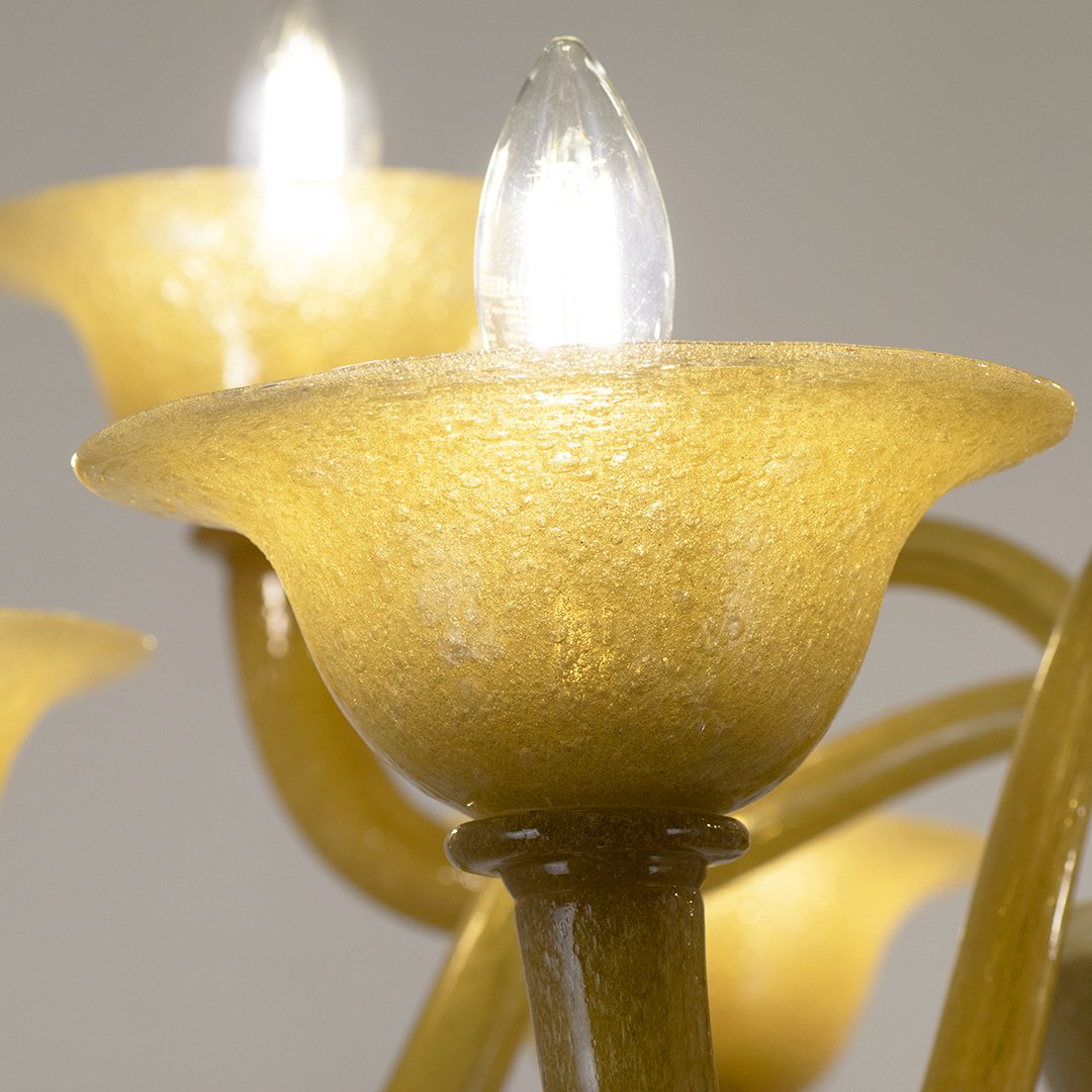 Lampadario in vetro di Murano a 9 luci in vetro ambra pulegoso, 1950 ca.-photo-4