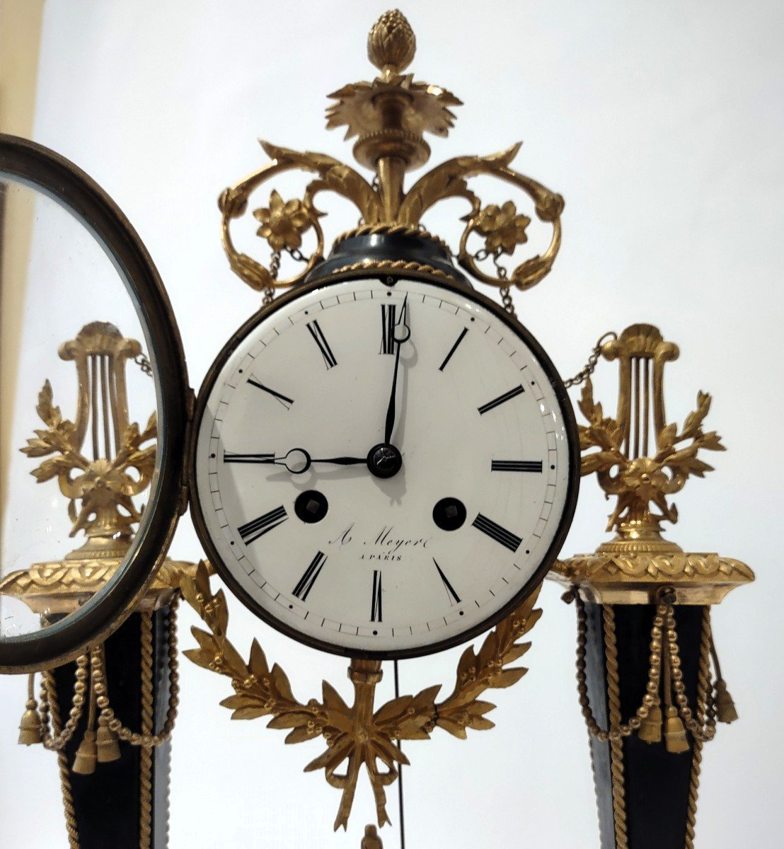 Orologio Luigi XVI in marmo e bronzo dorato-photo-2