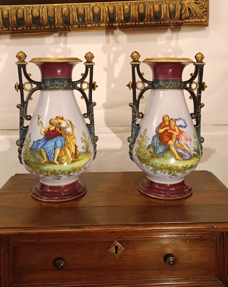 VASI IN PORCELLANA BIEDERMEIER META' XIX SECOLO 