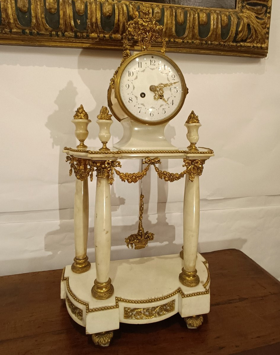 OROLOGIO NAPOLEONE III IN MARMO E BRONZO DORATO META' XIX SECOLO-photo-3