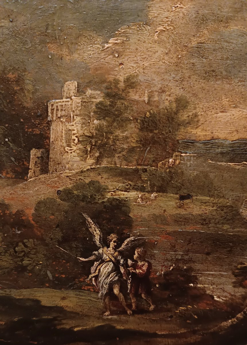 DIPINTO CON TUBIOLO E L'ANGELO INIZIO XVII SECOLO-photo-4