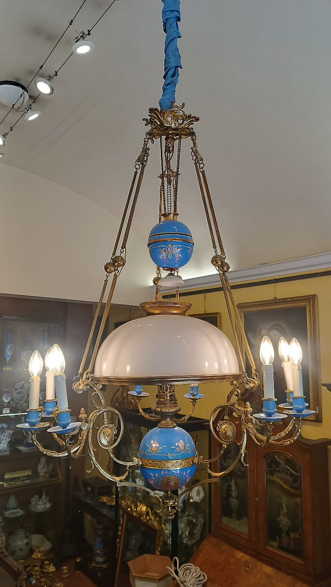 LAMPADARIO IN PORCELLANA E BRONZO DORATO META' XIX SECOLO-photo-3
