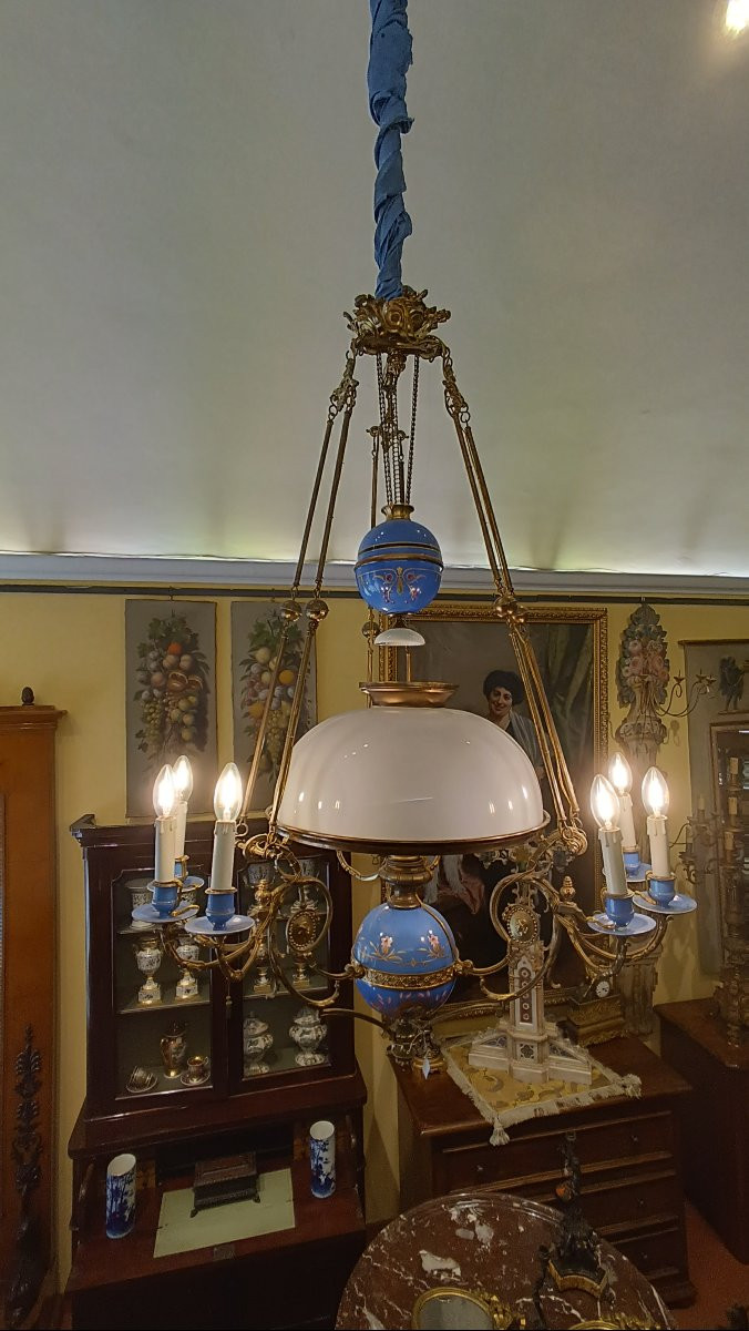 LAMPADARIO IN PORCELLANA E BRONZO DORATO META' XIX SECOLO-photo-4