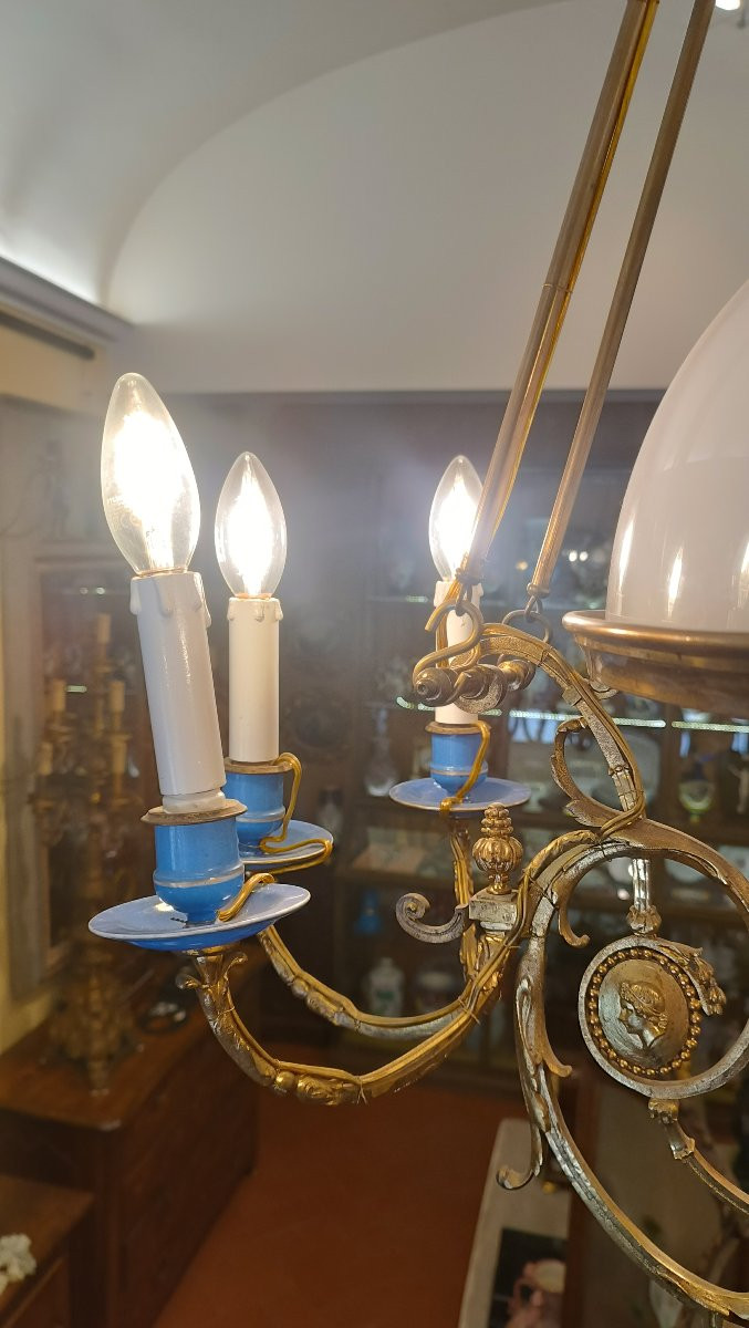 LAMPADARIO IN PORCELLANA E BRONZO DORATO META' XIX SECOLO-photo-2