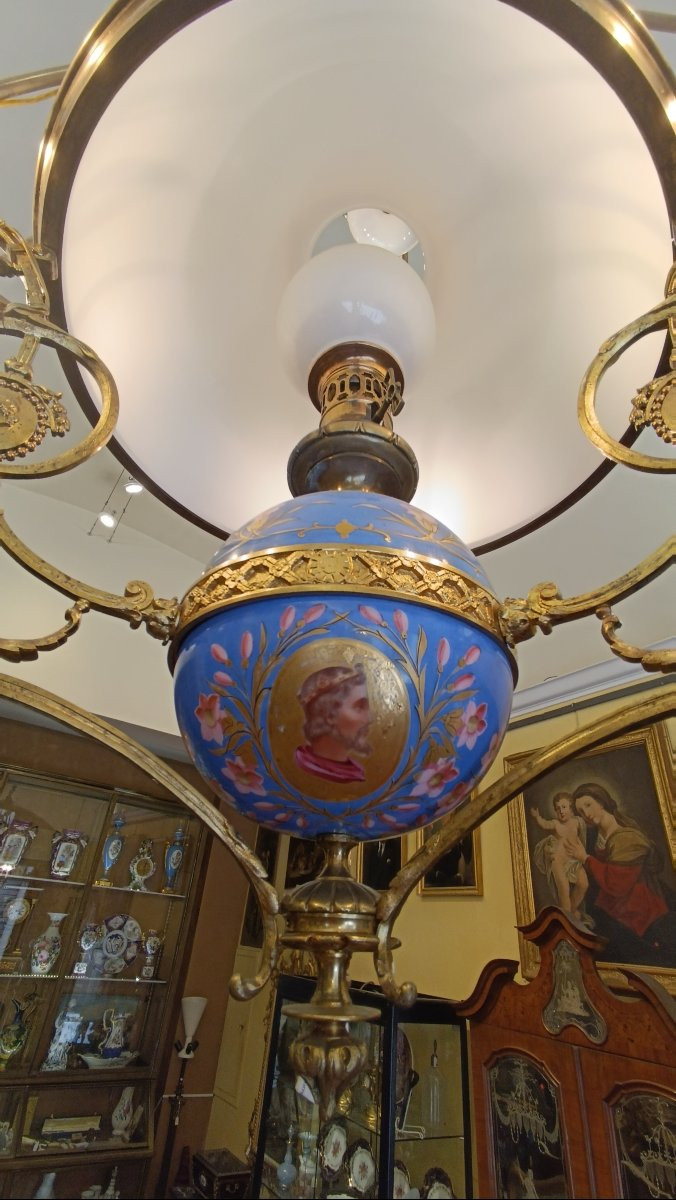 LAMPADARIO IN PORCELLANA E BRONZO DORATO META' XIX SECOLO-photo-3