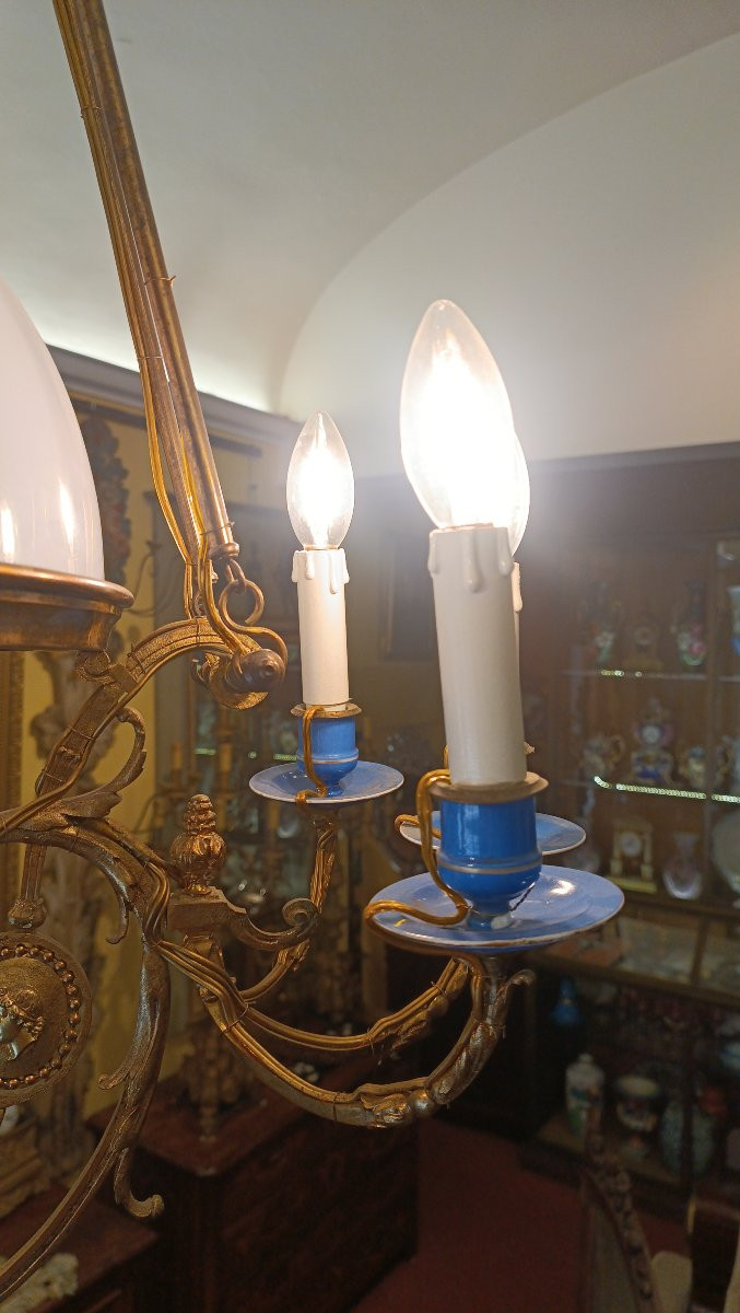 LAMPADARIO IN PORCELLANA E BRONZO DORATO META' XIX SECOLO-photo-4
