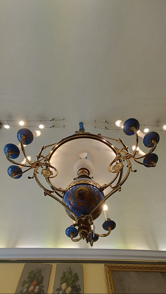 LAMPADARIO IN PORCELLANA E BRONZO DORATO META' XIX SECOLO-photo-5