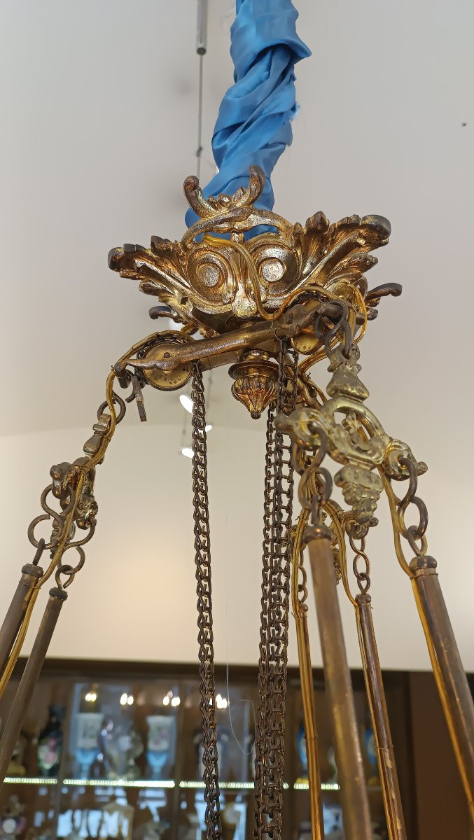 LAMPADARIO IN PORCELLANA E BRONZO DORATO META' XIX SECOLO-photo-8