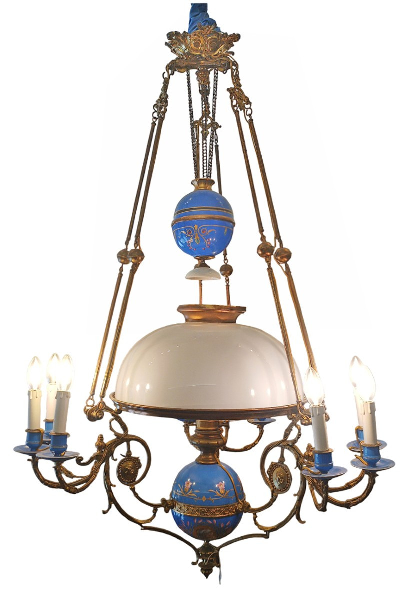 LAMPADARIO IN PORCELLANA E BRONZO DORATO META' XIX SECOLO