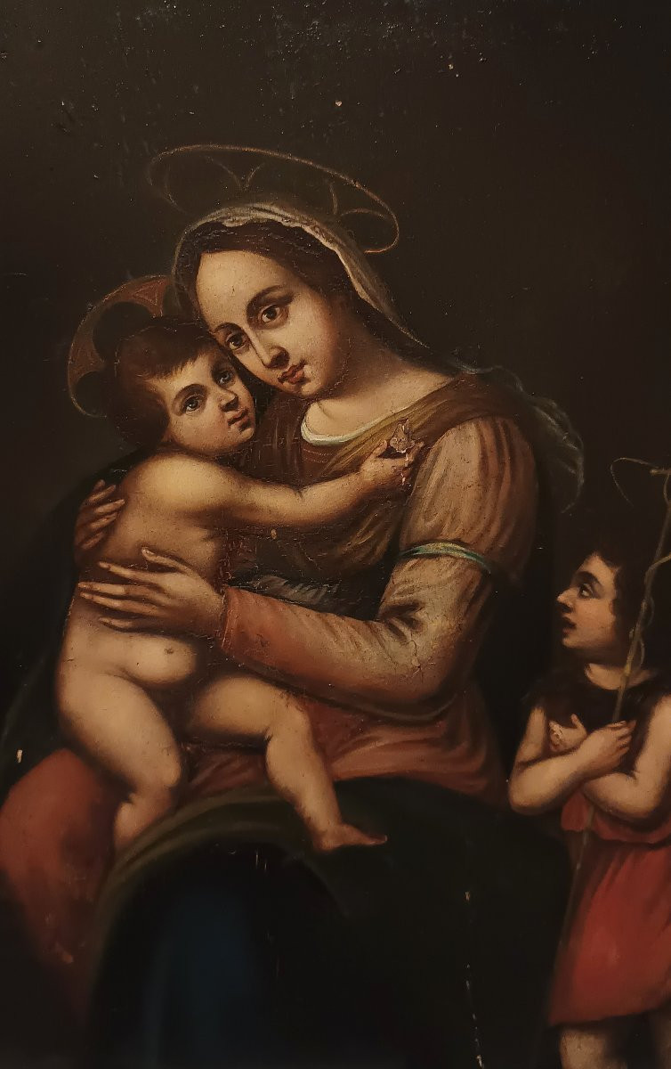 DIPINTO MADONNA CON BAMBINO E SAN GIOVANNI XVII SECOLO-photo-2