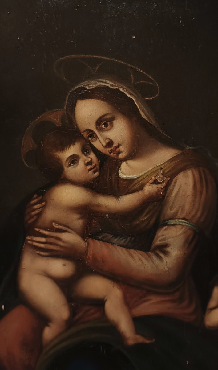 DIPINTO MADONNA CON BAMBINO E SAN GIOVANNI XVII SECOLO-photo-3