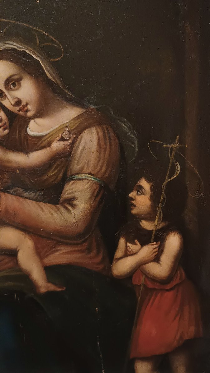 DIPINTO MADONNA CON BAMBINO E SAN GIOVANNI XVII SECOLO-photo-4