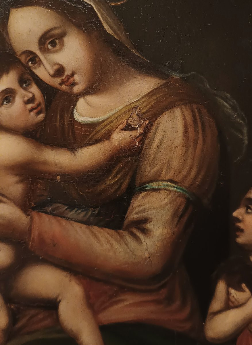 DIPINTO MADONNA CON BAMBINO E SAN GIOVANNI XVII SECOLO-photo-1