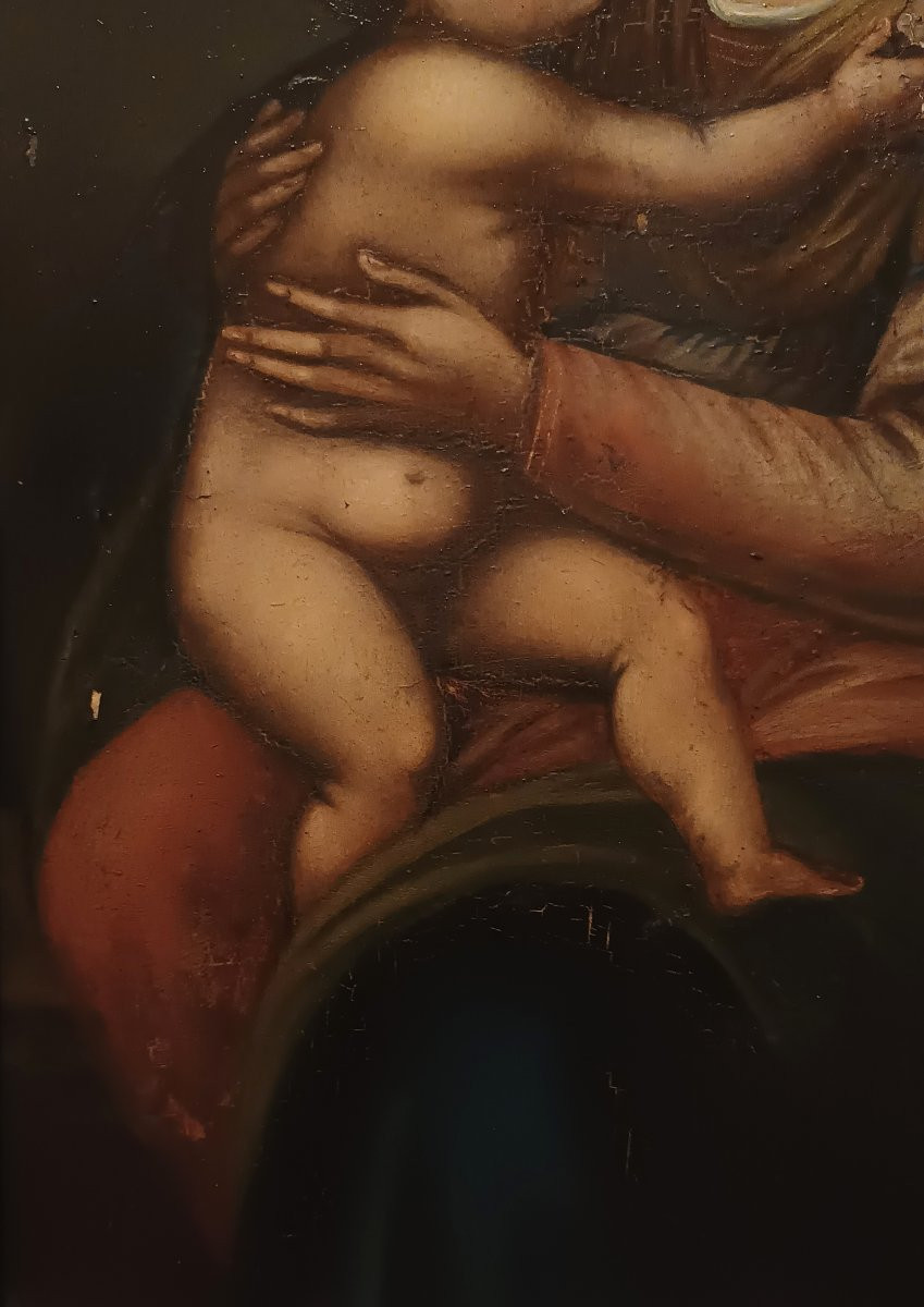DIPINTO MADONNA CON BAMBINO E SAN GIOVANNI XVII SECOLO-photo-2