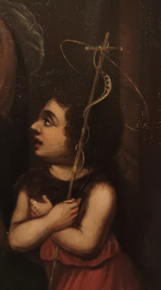 DIPINTO MADONNA CON BAMBINO E SAN GIOVANNI XVII SECOLO-photo-3
