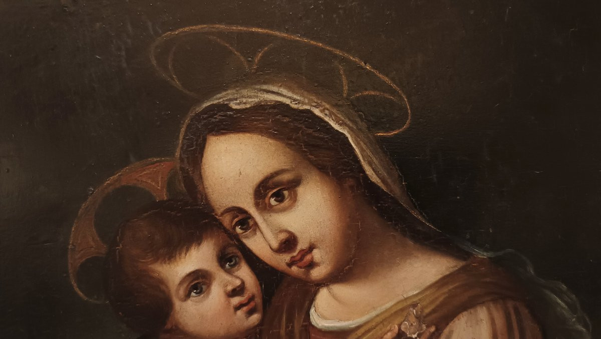 DIPINTO MADONNA CON BAMBINO E SAN GIOVANNI XVII SECOLO-photo-4